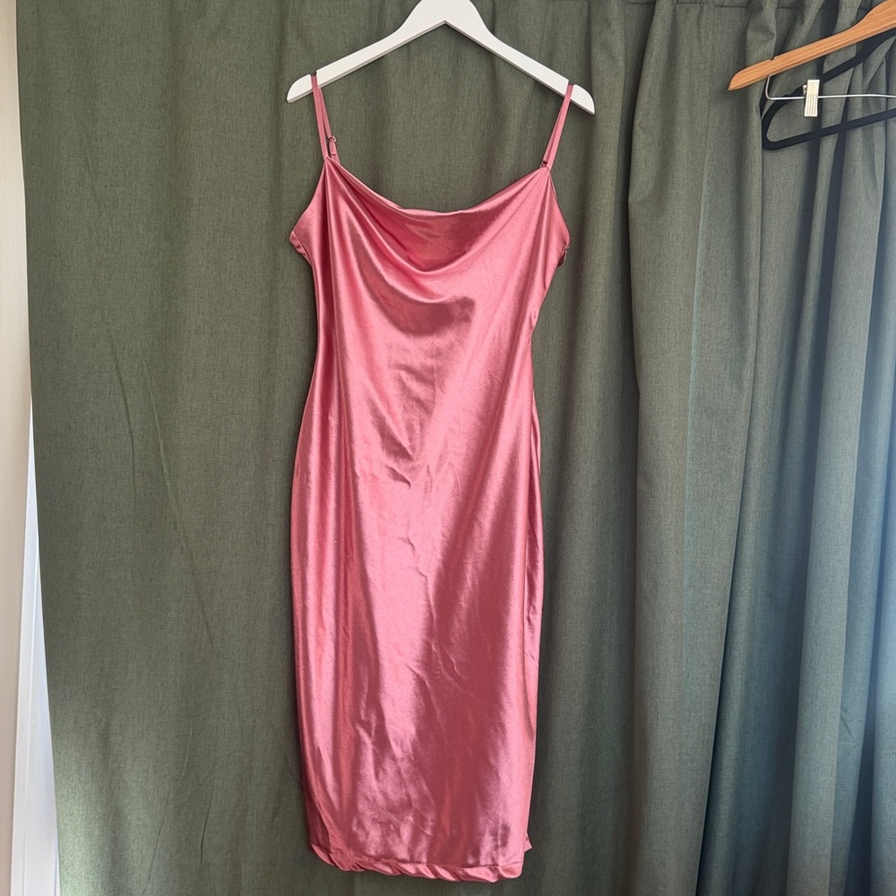 Sleek Pink Satin Slip Dress